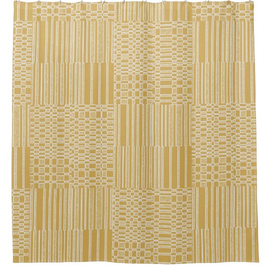 Geometric Mod Squares And Bars Mustard Yellow Grey Shower Curtain