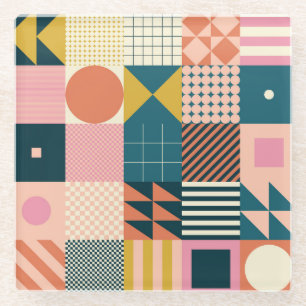 Geometric Modern Abstract: Colourful Design Glass Coaster
