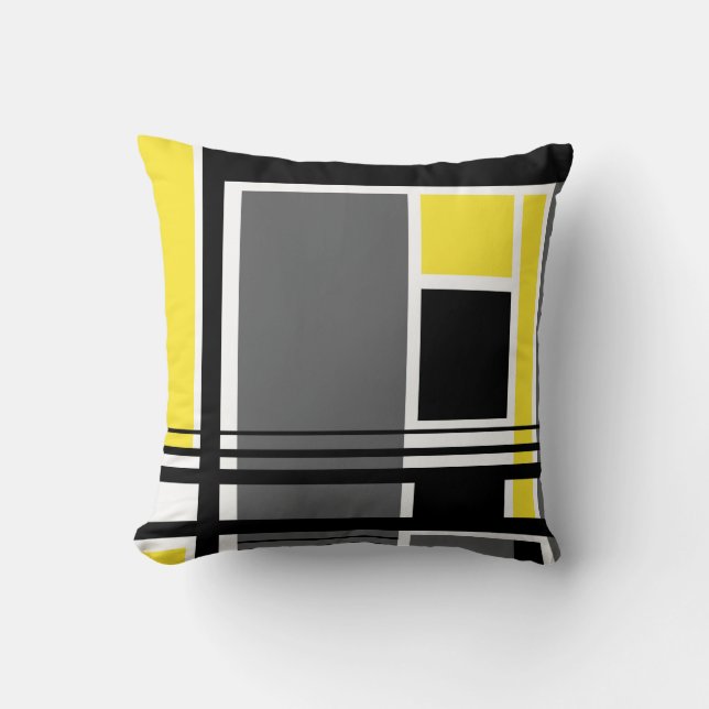 Geometric Modern Black Grey Yellow Throw Pillow (Front)