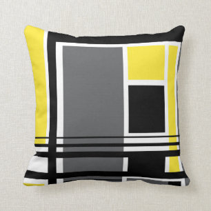 Geometric Modern Black Grey Yellow Throw Pillow