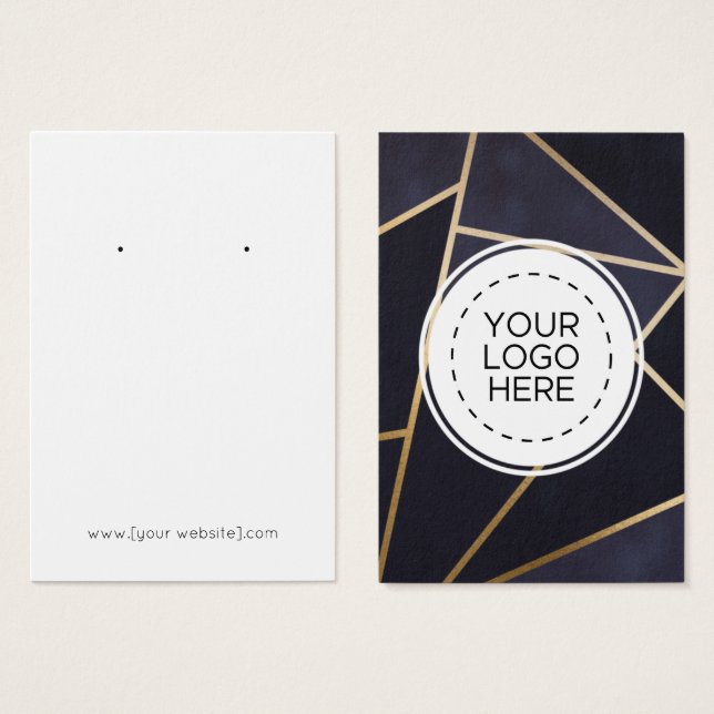 Geometric Modern Blue Gold Earring Display Card (Front & Back)