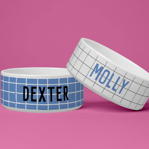 Geometric Modern Check Blue and White Minimal Bowl