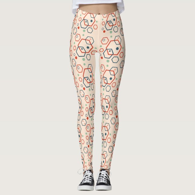 Geometric modern coloured hexagonal pattern leggings (Front)
