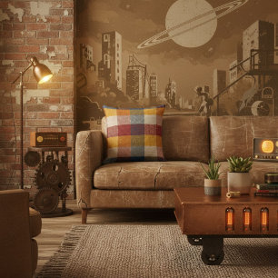 Geometric modern colourful block retro pattern cushion