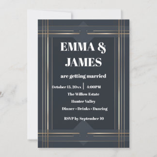 Geometric Modern Dark Grey, Silver & Gold Invitation