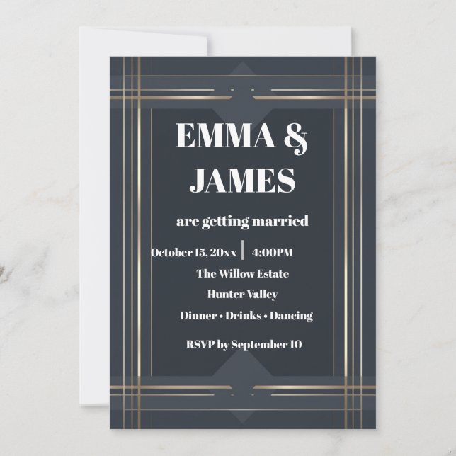 Geometric Modern Dark Grey, Silver & Gold Invitation (Front)