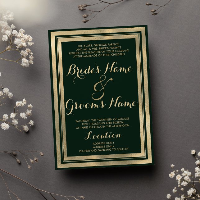 Geometric modern forest green gold Wedding Invitation (Geometric modern forest green gold Wedding )
