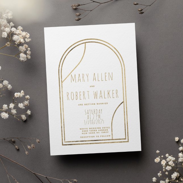 Geometric modern gold arch white classy wedding  invitation (Geometric modern gold arch white classy wedding)