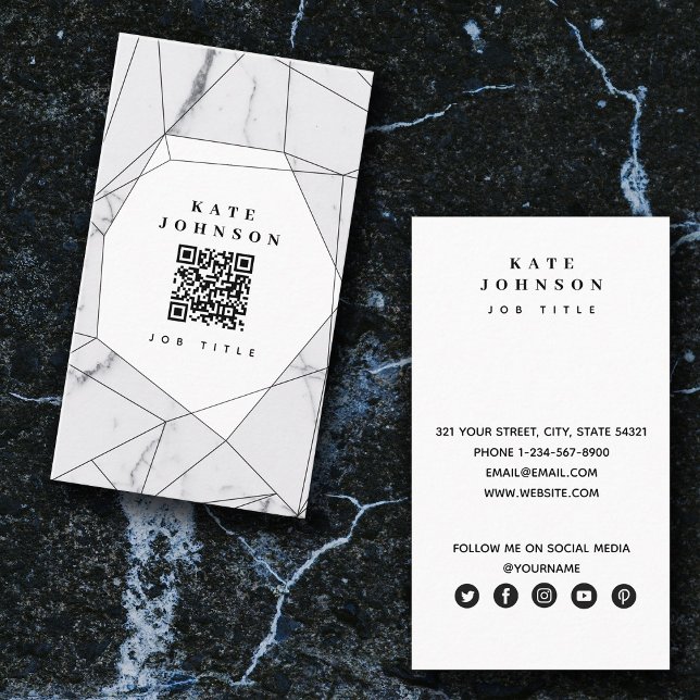 Geometric Modern Marble QR Code Social Media  Business Card (Creator Uploaded)