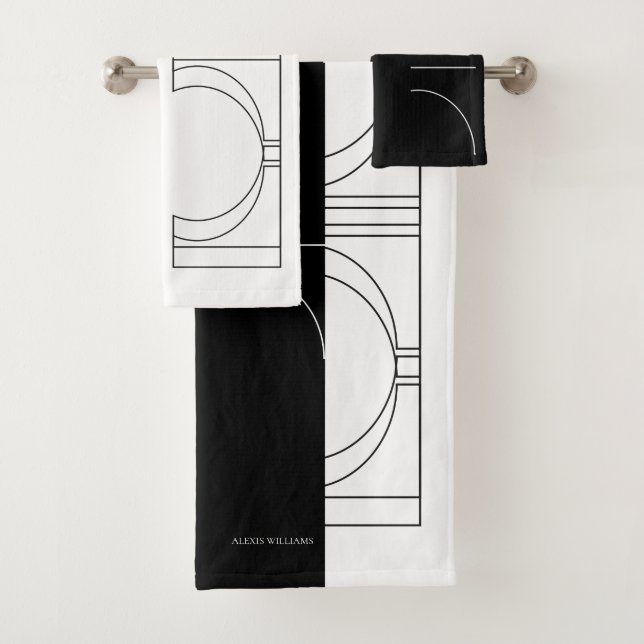 Geometric Modern Minimalist Elegant Personalised Bath Towel Set (Insitu)