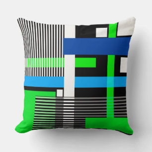 Geometric modern pattern in blue and green tones cushion
