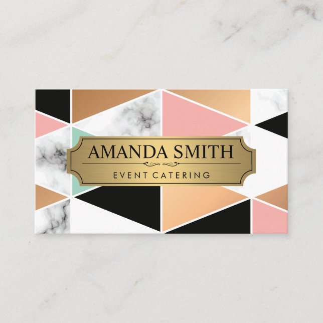 Geometric Modern Pattern | Marble | Gold Metal Business Card (Front)