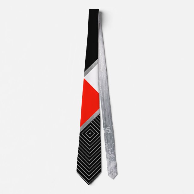 Geometric modern, red black, grey stripe  tie (Front)