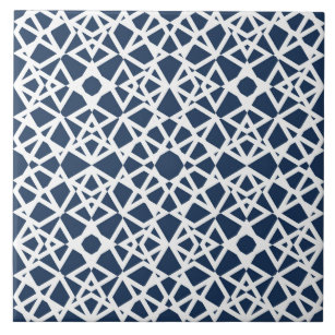 Geometric, modern, simple, navy blue, white tile