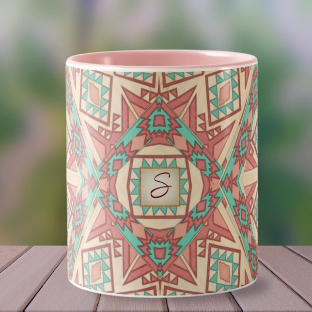Geometric Modern Southwest Pattern Monogram Two-Tone Coffee Mug (Creator Uploaded)