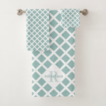 Geometric Modern Teal and White Pattern Monogram