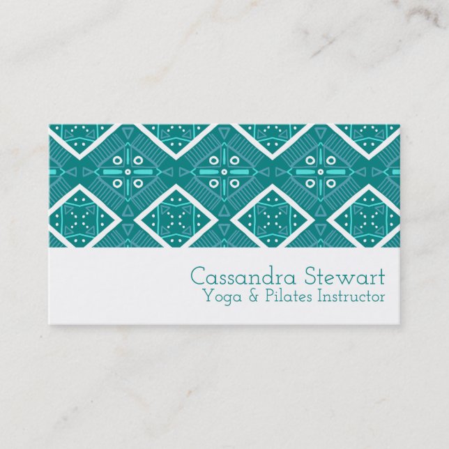 Geometric Modern Teal Tile Boho Pattern Business Card (Front)