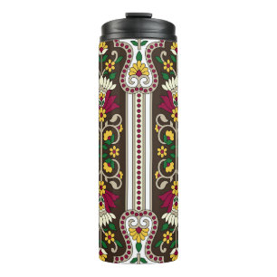 Geometric Moghul Paisley pattern on white backgrou Thermal Tumbler