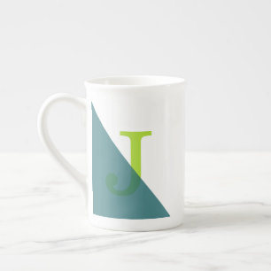 Geometric Monogram Teal Green Bone China Mug