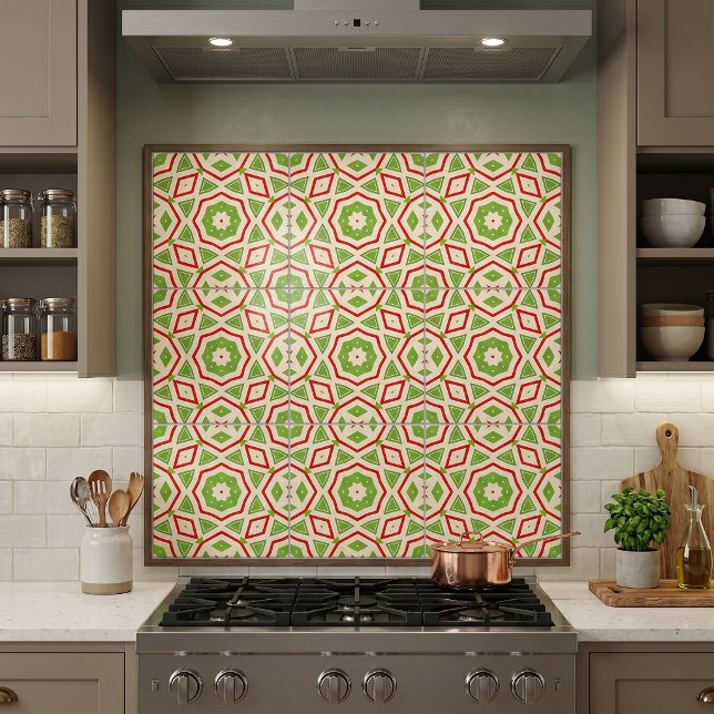 Geometric Moroccan Mosaic Red Green Star Pattern Tile (Creator Uploaded)