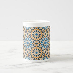 Geometric Moroccan Tile & Orange Pattern Bone China Mug