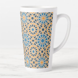 Geometric Moroccan Tile & Orange Pattern Latte Mug