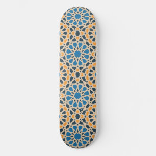Geometric Moroccan Tile & Orange Pattern Skateboard
