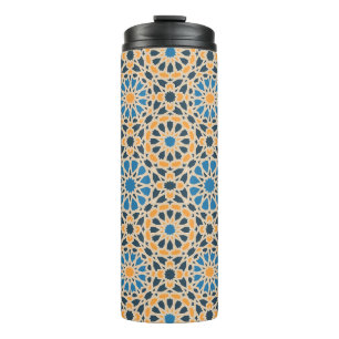 Geometric Moroccan Tile & Orange Pattern Thermal Tumbler