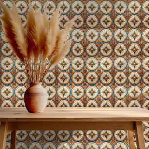 Geometric Moroccan Tile Pattern#2 Teal Gold ID1077 Wallpaper