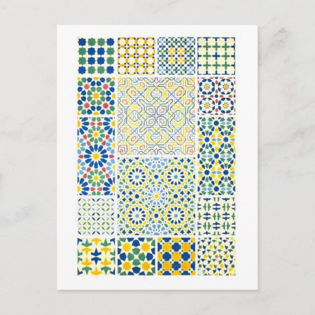 Geometric Mosaic Designs from Alhambra in Spain Postcard (Front)