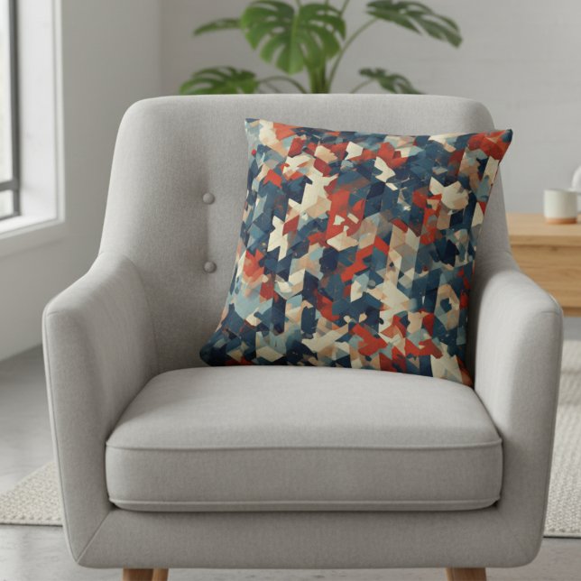 Geometric Mosaic in Blue and Red Cushion (Creator Uploaded)