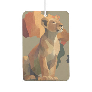 Geometric Mosaic Lioness with Stylised Africa Map Car Air Freshener