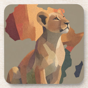 Geometric Mosaic Lioness with Stylised Africa Map  Coaster