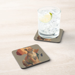 Geometric Mosaic Lioness with Stylised Africa Map  Coaster