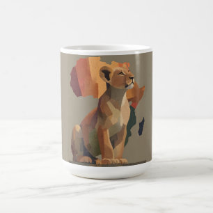 Geometric Mosaic Lioness with Stylised Africa Map Coffee Mug