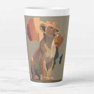 Geometric Mosaic Lioness with Stylised Africa Map Latte Mug