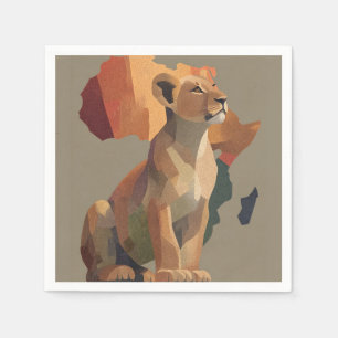 Geometric Mosaic Lioness with Stylised Africa Map  Napkin