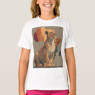 Geometric Mosaic Lioness with Stylised Africa Map  T-Shirt