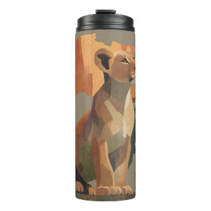 Geometric Mosaic Lioness with Stylised Africa Map Thermal Tumbler