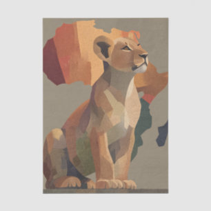 Geometric Mosaic Lioness with Stylized Africa Map  Tissue Paper