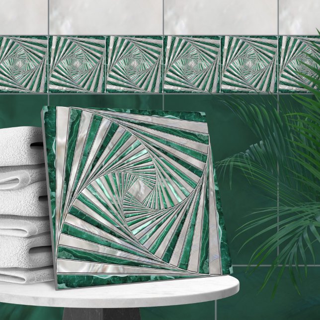 Geometric Mosaic Spiral - Green Marble and Pearl Tile (Creator Uploaded)