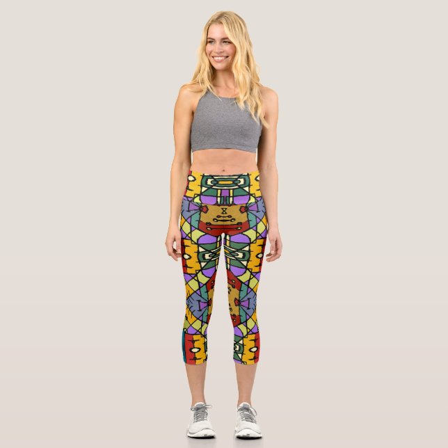 Geometric Mosaic Square Box Design Capri Leggings (Front)