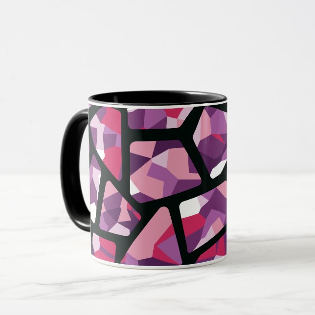 Geometric Mosaic,Vibrant Pink and Purple Gemstones Mug (Front Left)