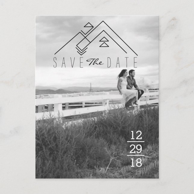 Geometric Mountain | Modern Save The Date Announcement Postcard (Front)
