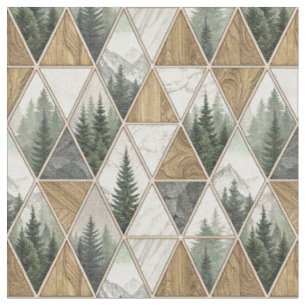 Geometric Mountain & Pine Forest Tile Pattern Art Fabric