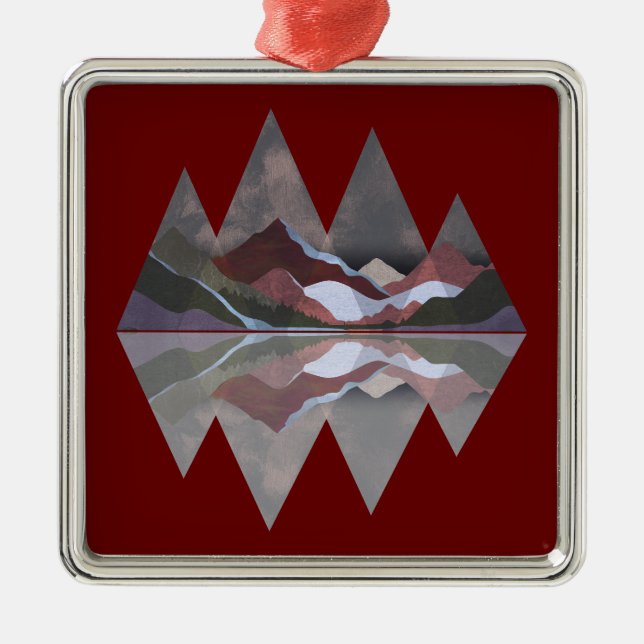 Geometric Mountain Scene Metal Tree Decoration (Front)