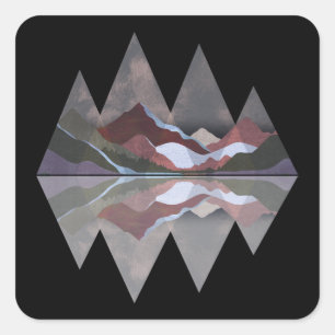 Geometric Mountain Scene Square Sticker