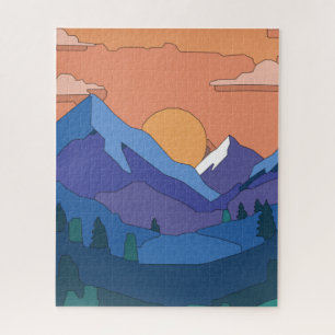 Geometric Mountain Sunset Jigsaw Puzzle