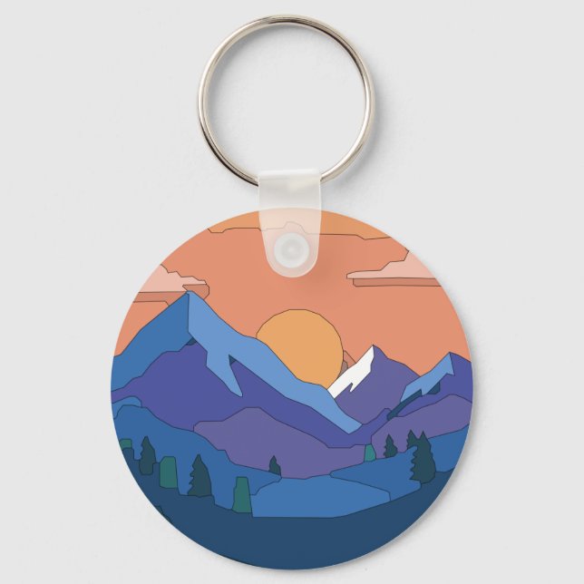 Geometric Mountain Sunset Key Ring (Front)