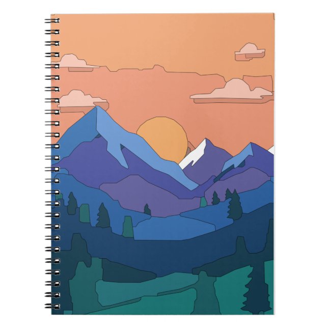 Geometric Mountain Sunset  Notebook (Front)
